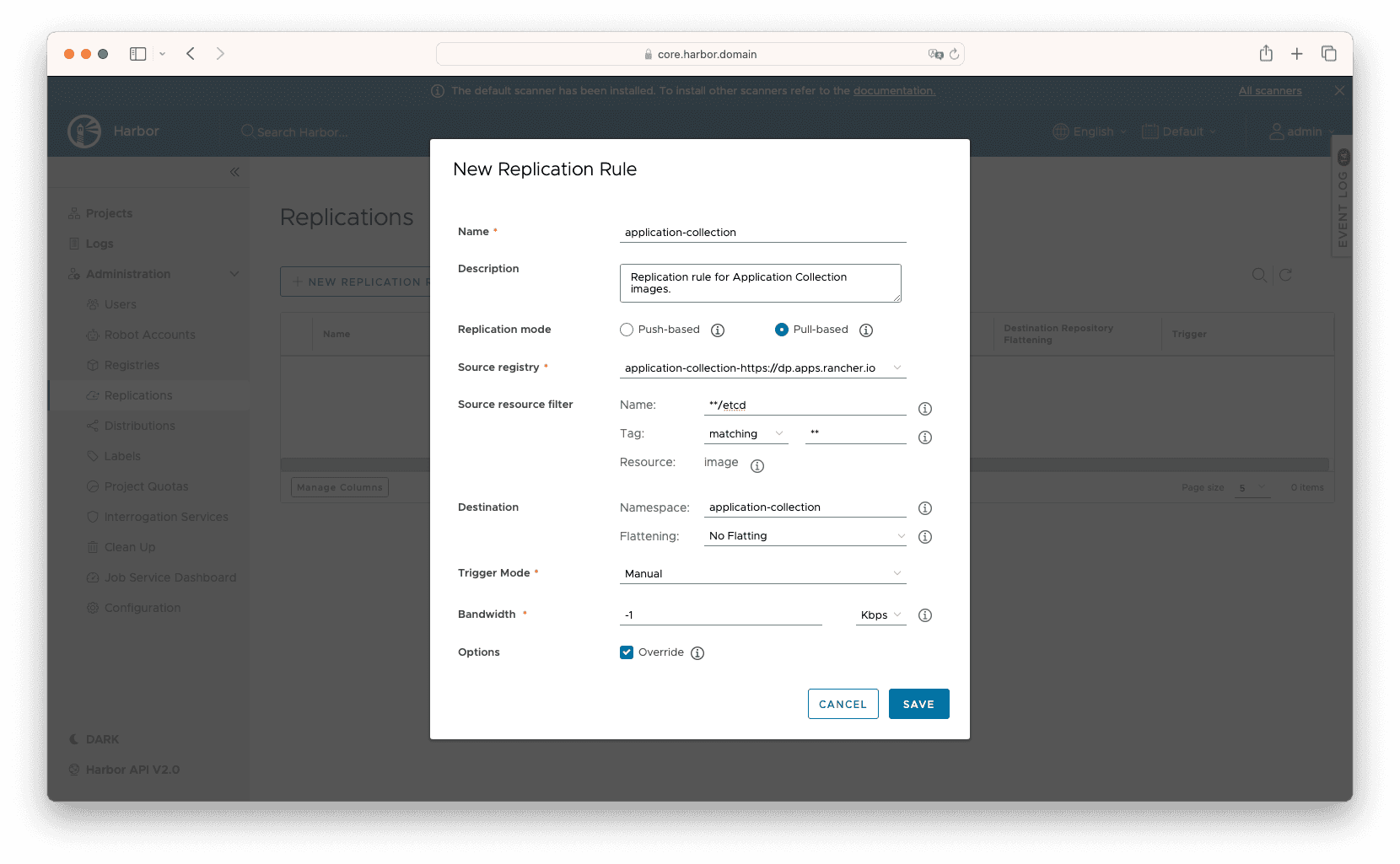 Create Harbor replication rule