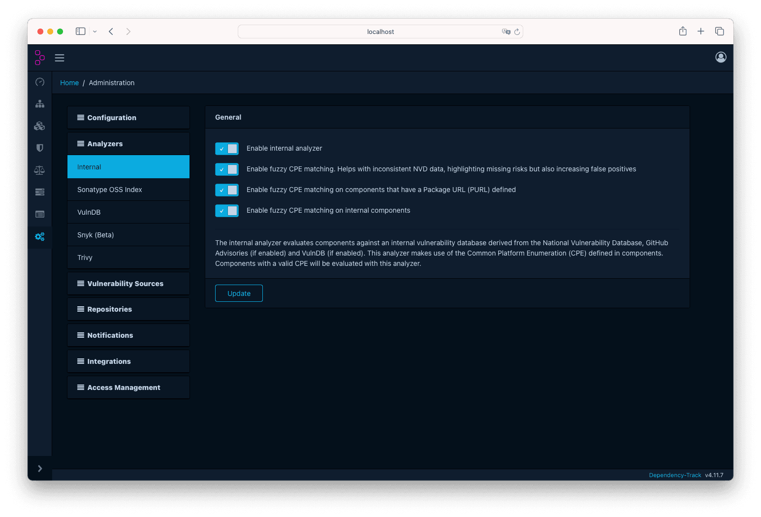 Analyzers configuration
