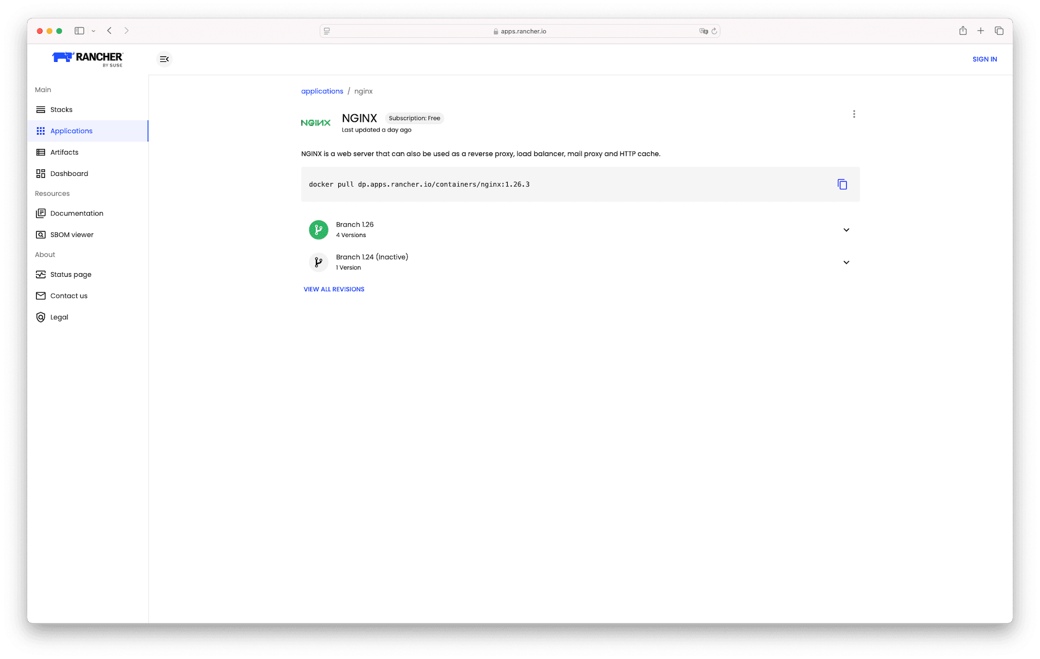NGINX application details page